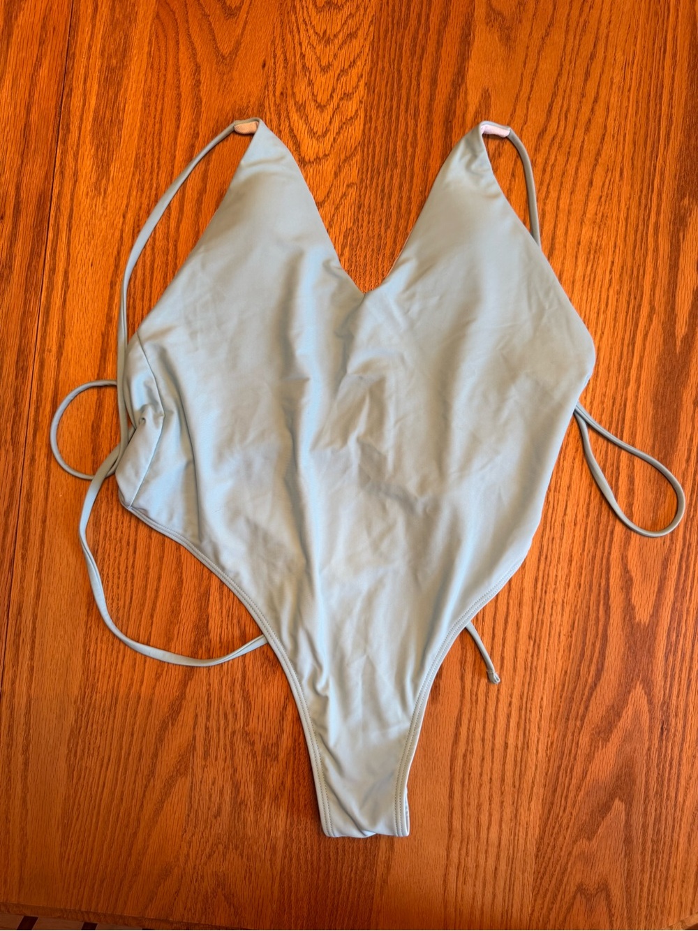 Women's Light Blue One-Piece Swimsuit - Classic V-Neck